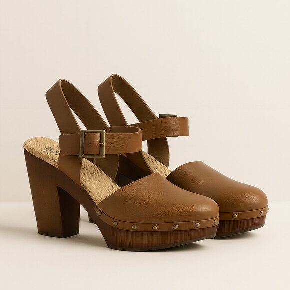 Korks by Kork-Ease Women’s Brown Leather Clog Heels – Size 9.5 – Platform Block - Picture 1 of 6